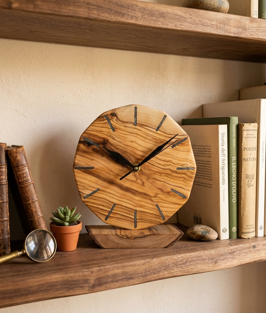 Orologio da tavolo in Legnio di Olivo