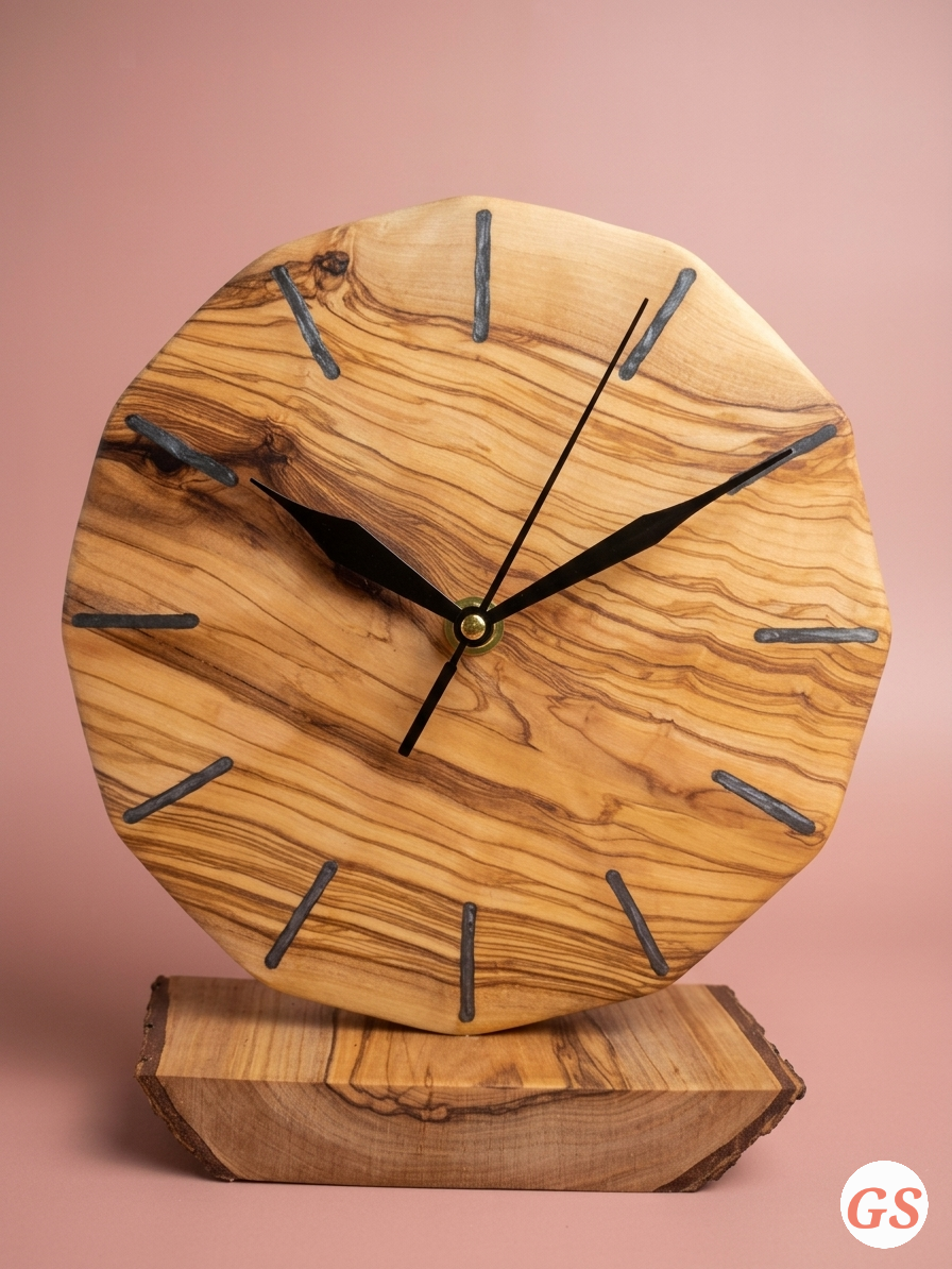 Orologio da tavolo in Legnio di Olivo